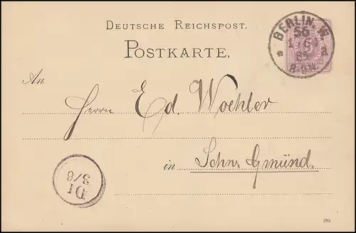 Carte postale P 12/02A chiffre 5 pfennig DV 385, BERLIN W 56 a - 1.6.85 n.p.Günd