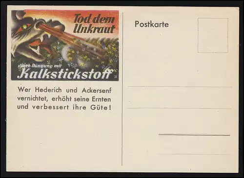 Werbe AK "Tod dem Unkraut" Dünger Kalkstickstoff Drache spuckt Feuer ungebraucht