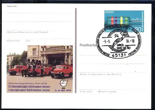 PSo 33 Foire des timbres ESSEN pompiers 1994, ESSt Essen Emblème de la foire 5.5.94