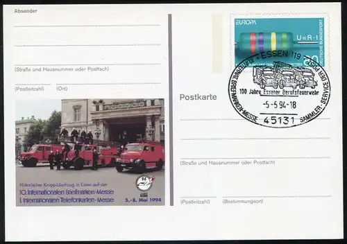 PSo 33 Briefmarken-Messe ESSEN 1994, ESSt Essen Feuerwehr 05.05.1994