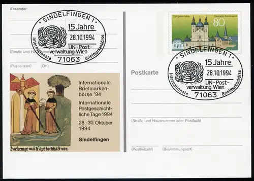 PSo 36 Bourse des timbres Sindelfingen 1994, SSt Siennelfingen UNO Vienne 28.10.94
