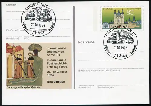 PSo 36 Briefmarkenbörse Sindelfingen 1994, SSt Europarat 29.10.1994