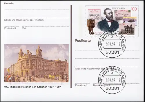 PSo 49 Heinrich von Stephan Reichspostmuseum Berlin 1997, VS-O Frankfurt 9.10.97