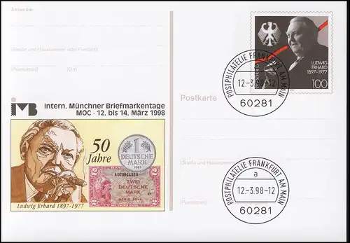 PSo 51 Bourse des timbres Munich Ludwig Erhard D-Mark 1998, VS-O Frankfurt