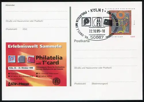 PSo 61 PHILATELIA Köln Hildegard von Bingen 1999, SSt Köln Messe-Logos 22.10.99