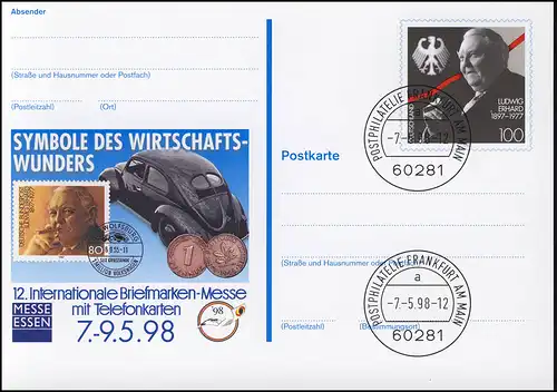 PSo 52 Briefmarken-Messe ESSEN Ludwig Erhard 1998, VS-O Frankfurt 7.5.98