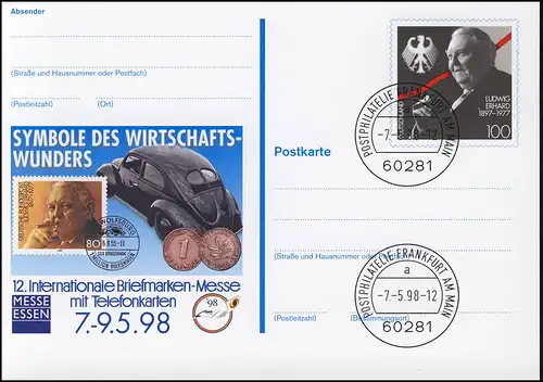 PSo 52 Foire des timbres ESSEN Ludwig Erhard 1998, VS-O Frankfurt 7.5.98
