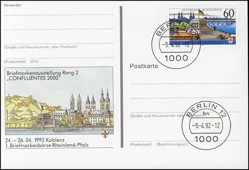 PSo 26 Exposition des timbres CONFLUENTES 2000 Coblence 1992, VS-O Berlin 9.4.92