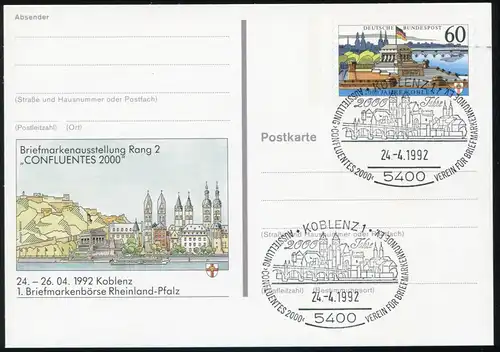 PSo 26 Briefmarkenausstellung CONFLUENTES 2000 Koblenz 1992, SSt Confluentes