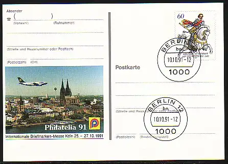 PSo 25 Foire des timbres PHILATELIA Cologne 1991, VS-O Berlin 10.10.91