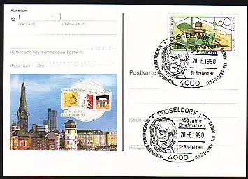 PSo 22 DÜSSELDORF 1990, ESSt Sir Rowland Hill 150 Jahre Briefmarken 20.6.90