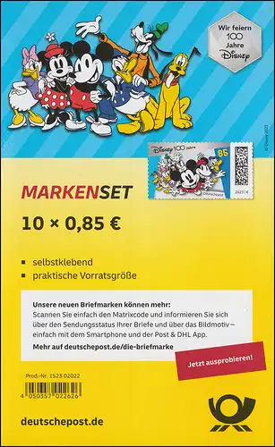 FB 125 100 Jahre Disney Micky Maus, Folienblatt 10x 3756, ** / MNH