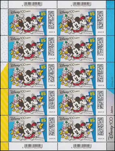 3754 Avec de nombreux amis 100 ans Disney Mickey Mouse - Bogen 10 ** / MNH