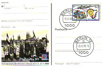 19 PHILATÉLIE 1989, VS-O Berlin 03.11.1989