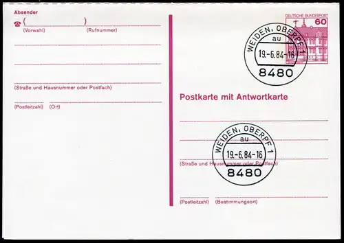 P 137 II BuS 60/60 Pf Letterset, Doppelkarte, VS-O Weiden / Oberpfalz