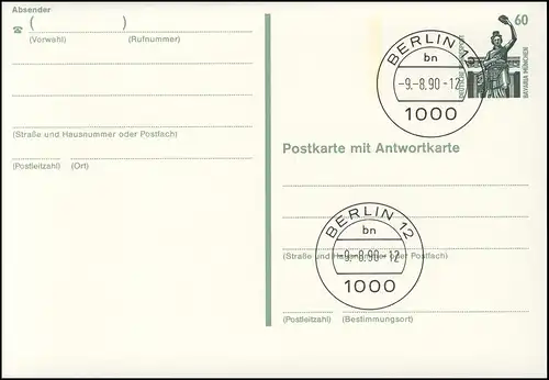 P 146 SWK 60/60Pf Bavaria München, Doppelkarte - versetzter Balken, VS-O Berlin