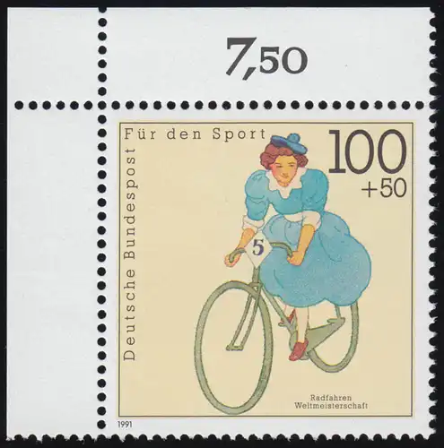 1500 Sporthilfe 100+50 Pf Radfahren ** Ecke o.l.