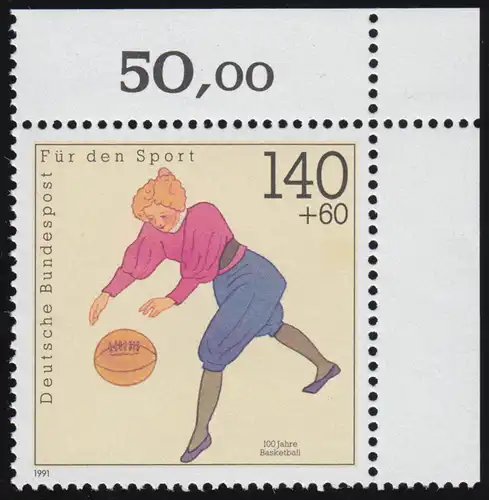 1501 Sporthilfe 140+60 Pf Basketball ** Ecke o.r.