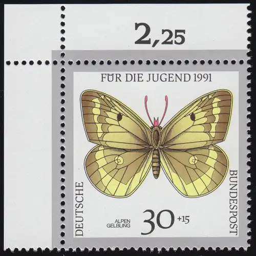 1512 Jugend Schmetterlinge 30+15 Pf ** Ecke o.l.