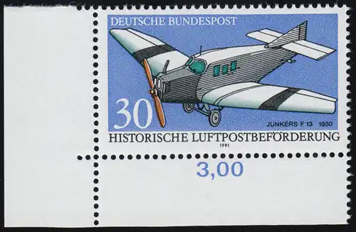 1522 Luftpostbeförderung 30 Pf ** Ecke u.l. MIT Reihenwertzähler