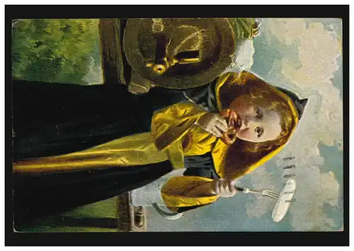 Künstler-Ansichtskarte Mädchen mit Brezel Weißwurst Weißbier, MÜNCHEN 6.1.1929