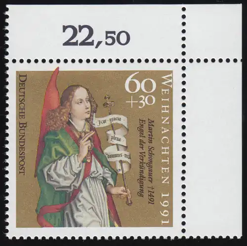 1578 Weihnachten 60+30 Pf ** Ecke o.r.