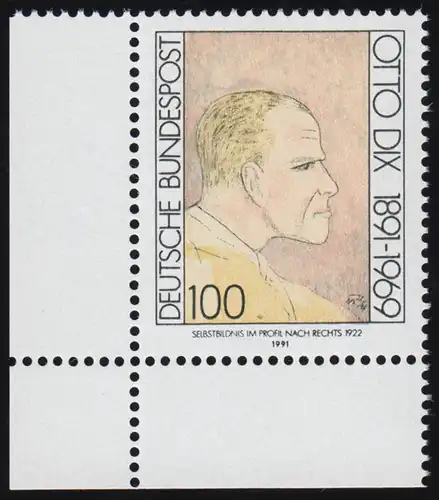 1573 Otto Dix 100 Pf ** Ecke u.l.