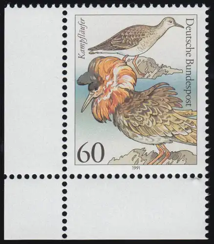 1539 Seevögel 60 Pf Kampfläufer ** Ecke o.l.