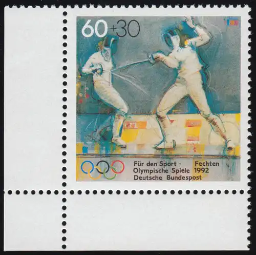 1592 Sporthilfe 60+30 Pf Fechten ** Ecke u.l.
