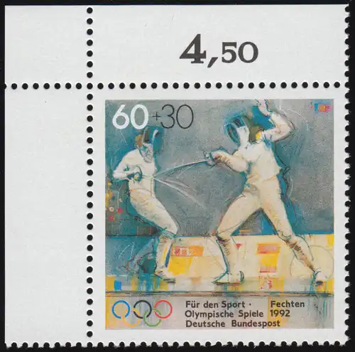 1592 Sporthilfe 60+30 Pf Fechten ** Ecke o.l.