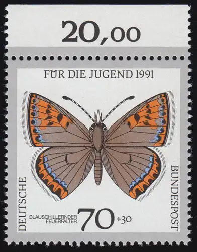 1515 Jugend Schmetterlinge 70+30 Pf ** Oberrand