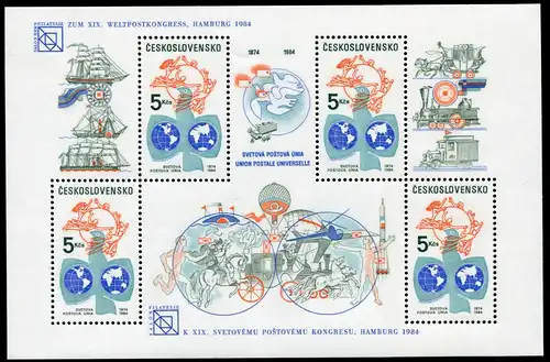 Tschechoslowakei Block 59 Weltpostverein UPU 1984 - mit Aufdruck, ** / MNH