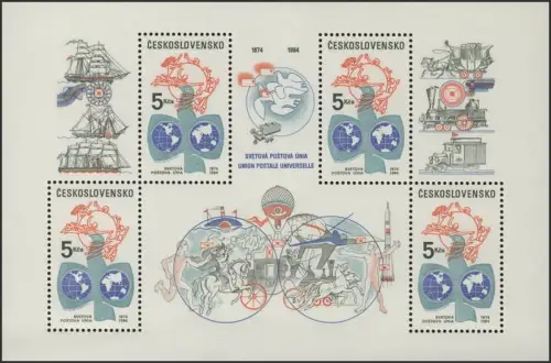 Tschechoslowakei Block 58 Weltpostverein UPU 1984 - ohne Aufdruck, ** / MNH