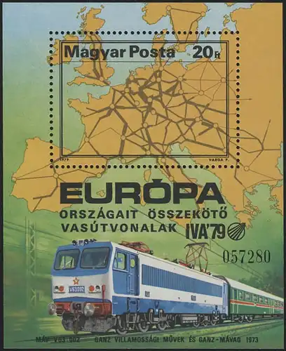 Ungarn Block 137A Verkehrsausstellung IVA Hamburg Eisenbahn 1979, gezähnt **/MNH