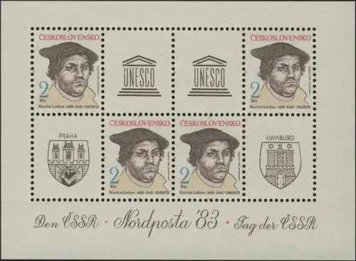 Tschechoslowakei Block 56 Ausstellung NORDPOSTA 1983 Luther und UNESCO ** / MNH