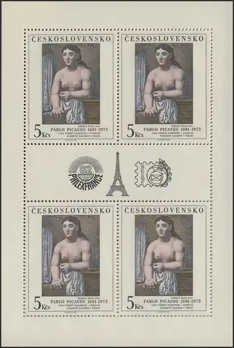 Tschechoslowakei 2645 Gemälde als Kleinbogen II zur PHILEXFRANCE 1982 ** / MNH