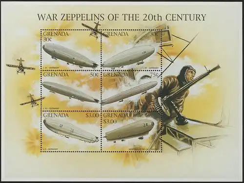 Grenada 3284-3289 Kriegs-Zeppeline des 20. Jahrhunderts, Kleinbogen **/MNH