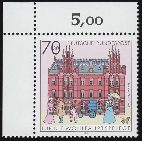 1565 Postamt Stralsund 70+30 Pf ** Ecke o.l.