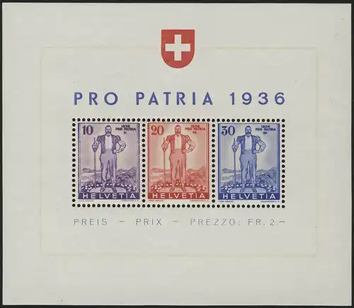 Schweiz Block 2 Pro Patria 1838 - Freiburger Senn, postfrisch ** / MNH