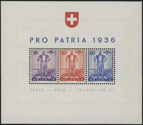 Schweiz Block 2 Pro Patria 1838 - Freiburger Senn, postfrisch ** / MNH