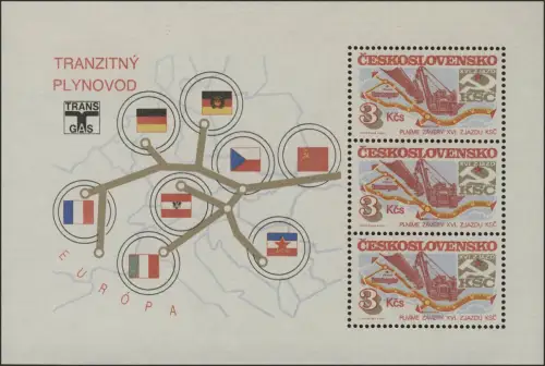 Tschechoslowakei Block 61 Gas-Pipline TRANSGAS 1984, postfrisch ** / MNH