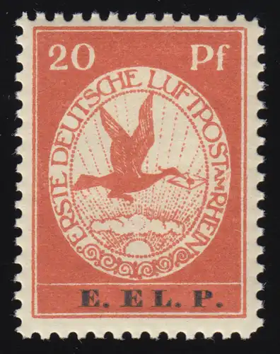 VI Flugpostmarke 20 Pf mit Aufdruck E.EL.P. 1912, sauber postfrisch ** / MNH