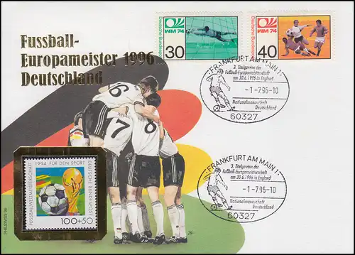Bund: Fußball-Europameister 1996 Deutschland Schmuck-Brief SSt Frankfurt 1.7.96 