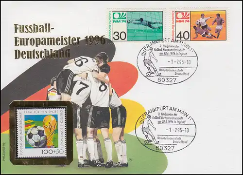 Bund: Fußball-Europameister 1996 Deutschland Schmuck-Brief SSt Frankfurt 1.7.96