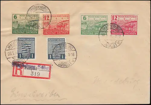 Bodenreform 85-86 und 90-91 Papierarten auf R-Ortsbrief MAGDEBURG 28.2.1946