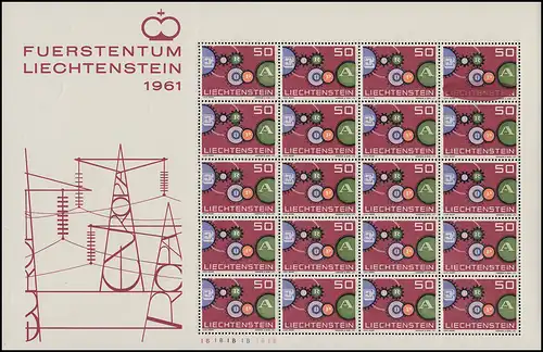 Liechtenstein 414 Europa 1961 als Kleinbogen, markanter Farbfleck re. oben **