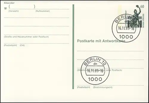 P 143 I SWK 60/60 Pf Bavaria München, Doppelkarte, mit Scherensymbol, VS-Berlin