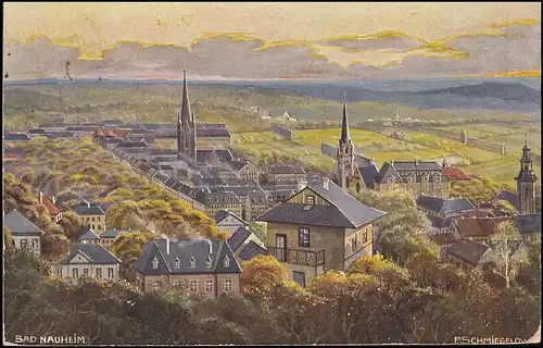 Künstler-AK Taunus Nr. 1 Gemälde von Pedro Schmiegelow: Bad Nauheim, 29.6.1917  