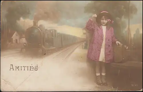 Feldpost AK Freundschaft Amities Mädchen Eisenbahn, BRÜSSEL NORDBHF. 30.12.14
