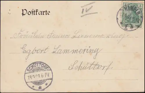 AK Hameln Totalansicht, Einkreisstempel HAMELN 17.9.1903 nach SCHÜTTORF 18.9.03